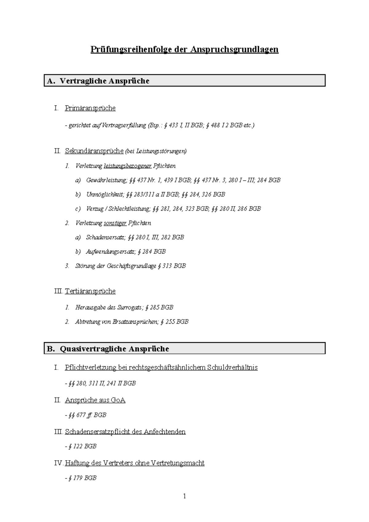 Pruefungsreihenfolge Der Anspruchsgrundlagen - Vertragliche Ansprüche I ...