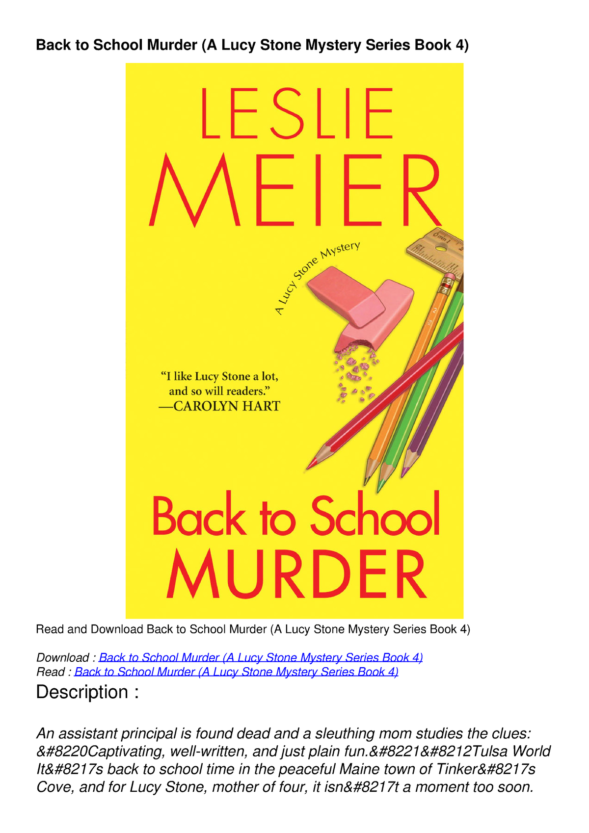 Read eBook Back to School Murder (A Lucy Stone Mystery Series Book 4