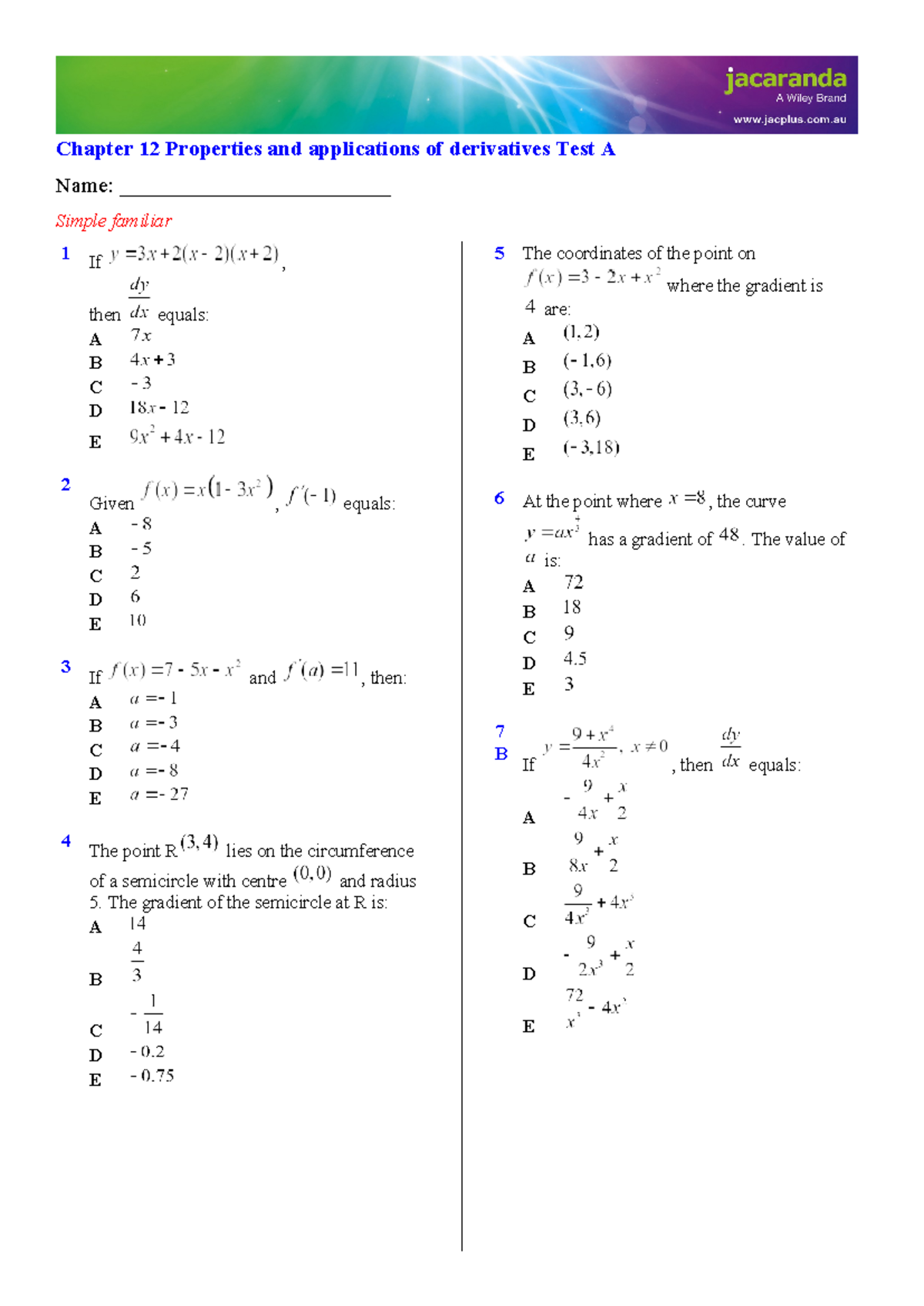 Chap 12 Test A doc-30691 - Chapter 12 Properties and applications of ...