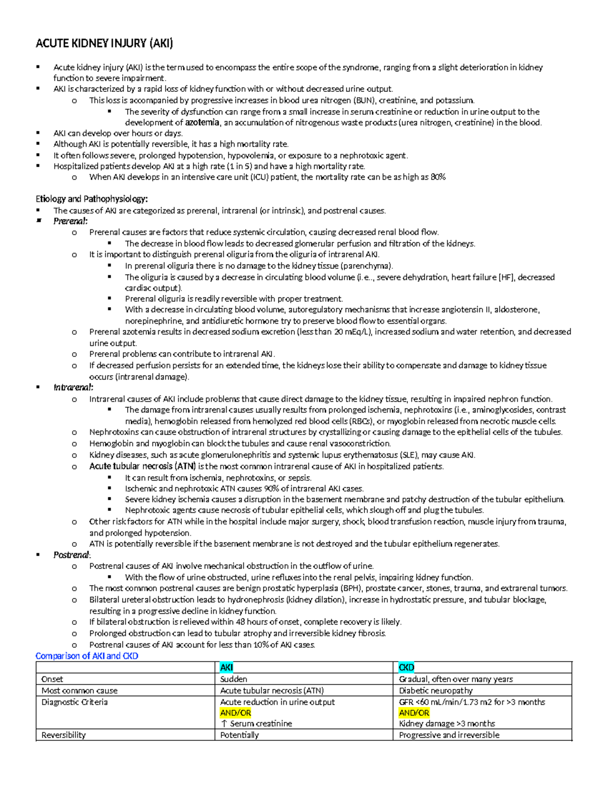 AKI - notes on acute kidney injury - ACUTE KIDNEY INJURY (AKI) Acute ...