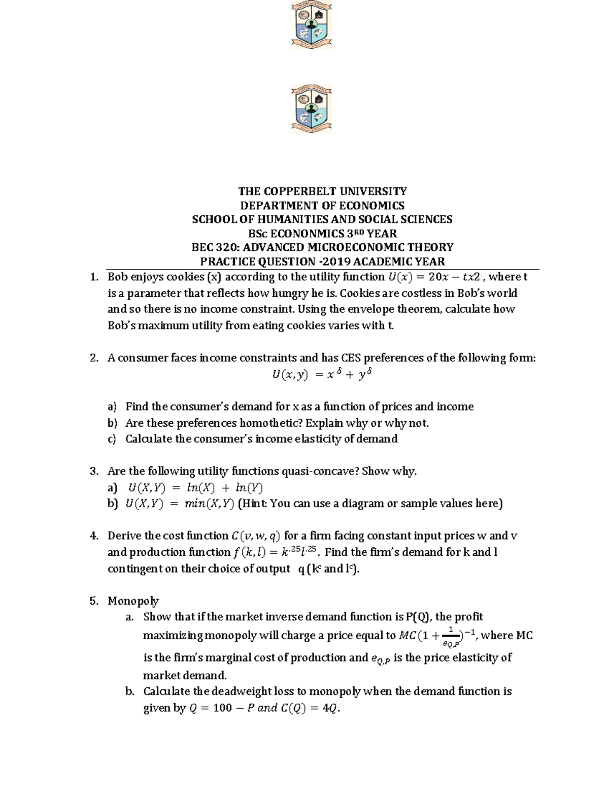 Bec 3 Advance Microeconomics Practice Questions Studocu