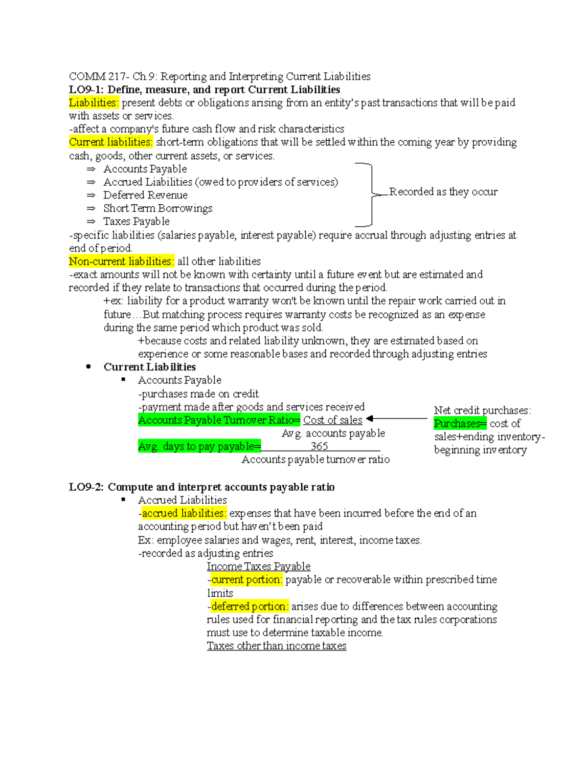 Chapter 9-comm 217 - COMM 217- Ch: Reporting And Interpreting Current ...