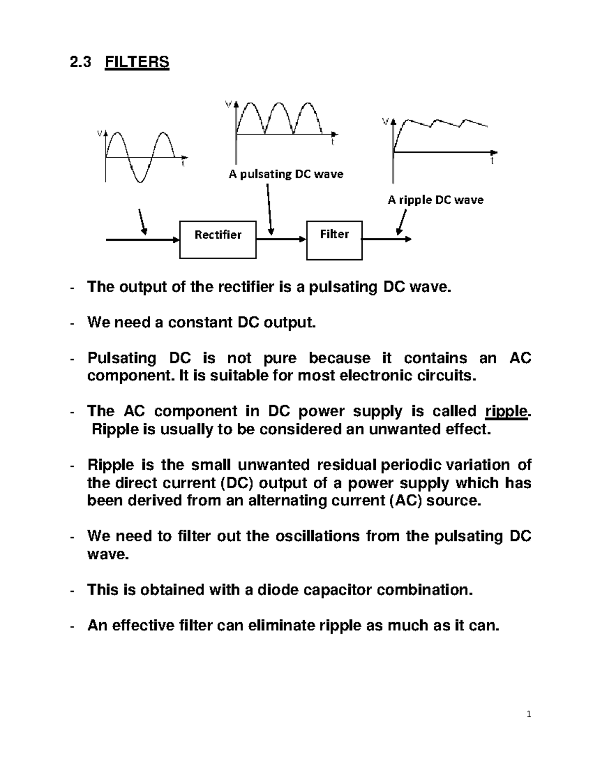 2Power Supply sregsthtrwshwsre 2 FILTERS The output of the