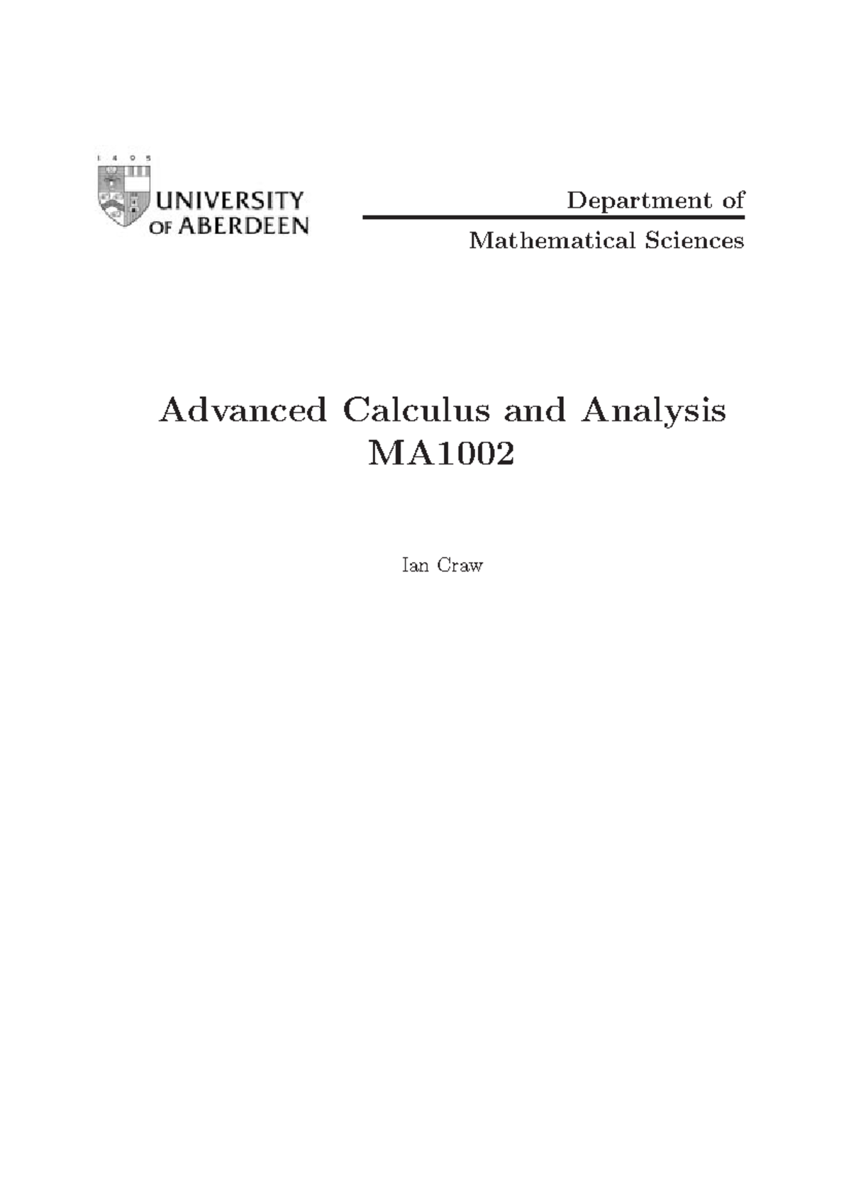 Advanced Calculus and Analysis MA1002 - Cite Seer ( PDFDrive ...