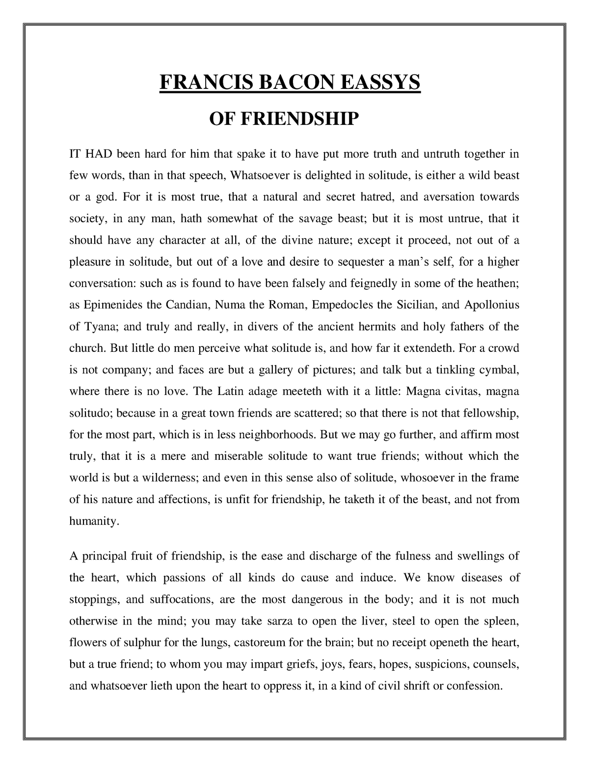 bacon essay on friendship