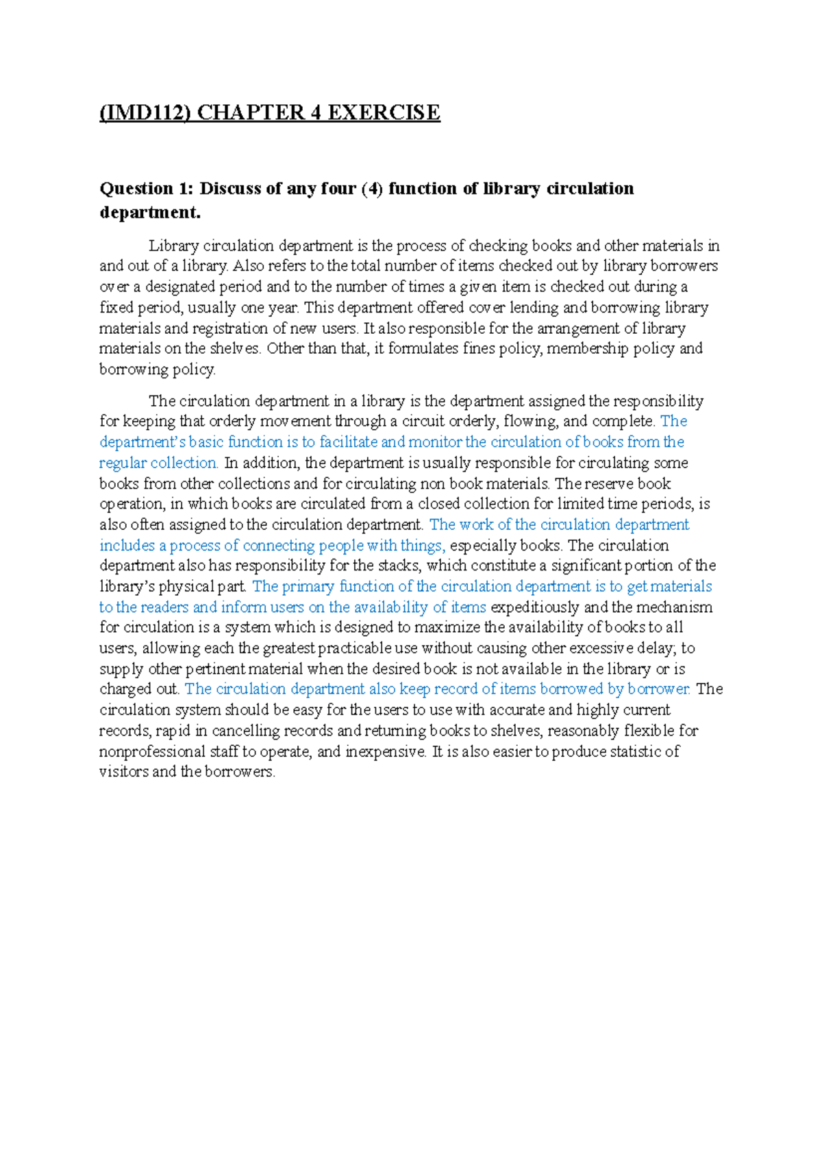 IMD112 Chapter 4 Exercise - (IMD112) CHAPTER 4 EXERCISE Question 1 ...