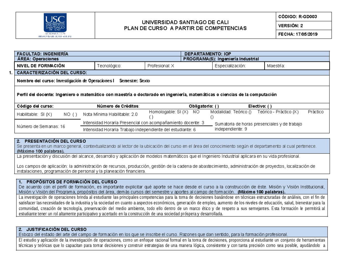 Programa De Curso Investigaci Ã³n De Operaciones - UNIVERSIDAD SANTIAGO ...