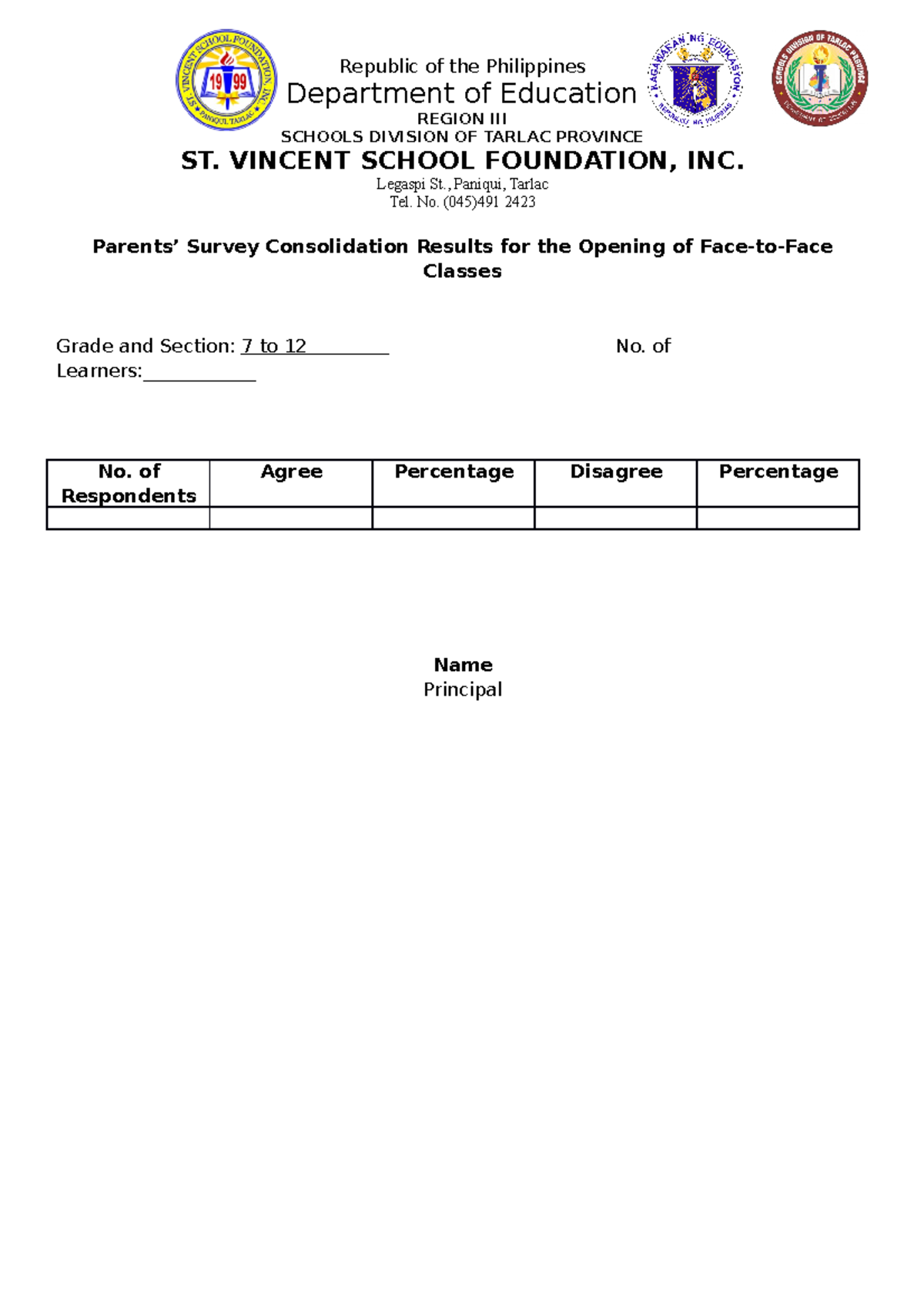Survey-Form for Limited F2F classes - Department of Education REGION ...