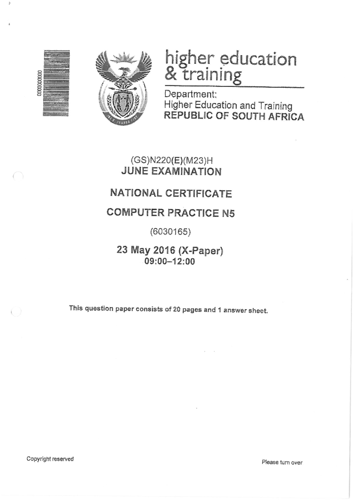 Computer Practice N5 Exam Paper June 2016 - higher education training ...