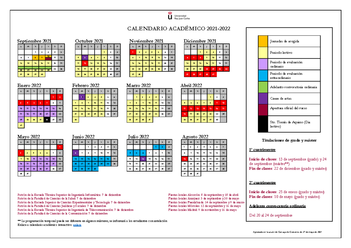 Calendario academico rey juan carlos 2