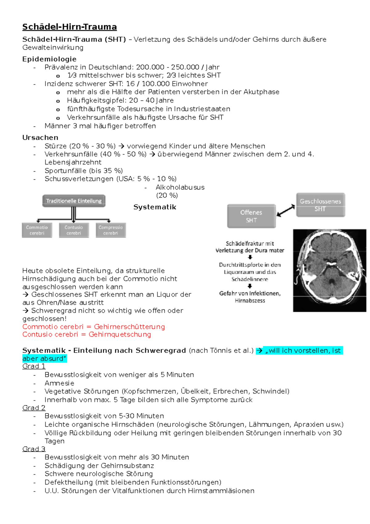 Schädel Hirn Trauma Zusammenfassung - Schädel-Hirn-Trauma Schädel-Hirn