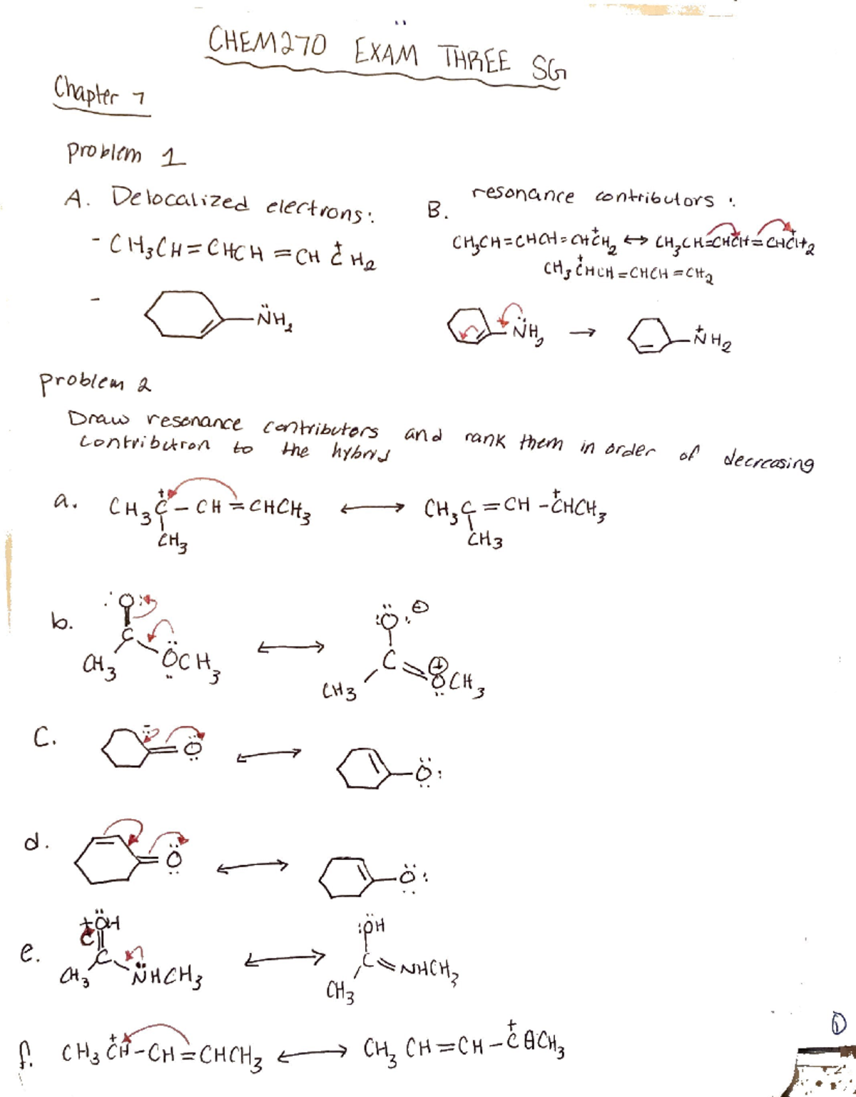 Chem 270 sg - Study guide - CHEM270 EXAM THREE SG Chapter 7 problem 1 A ...