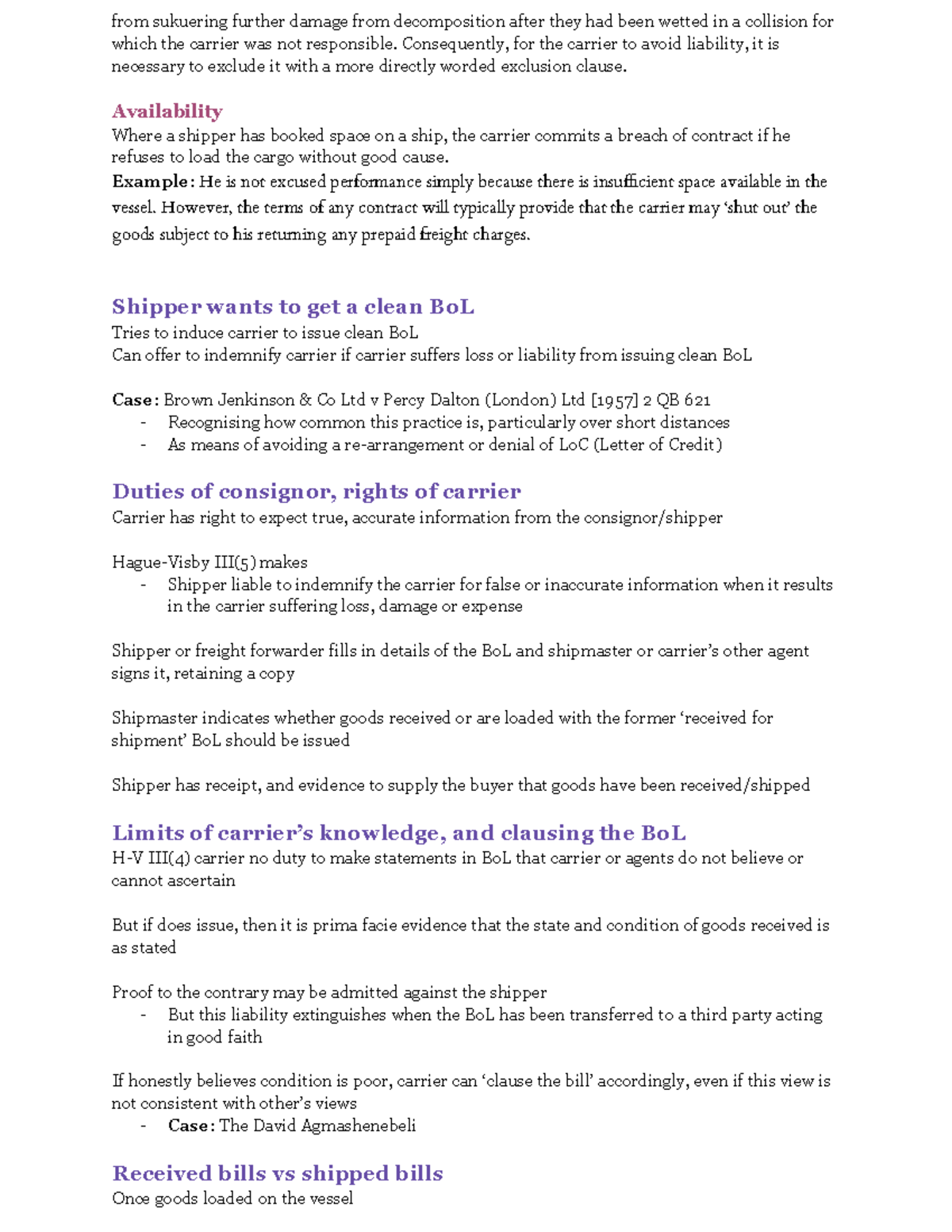 Duties of consignor, rights of carrier, received bills, shipped bills