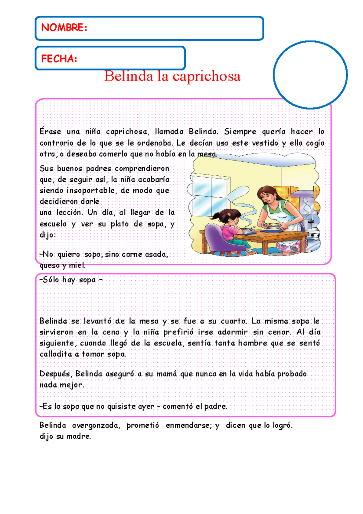 Ficha AIP 18 Stmbre - por favor - Belinda la caprichosa Érase una niña ...