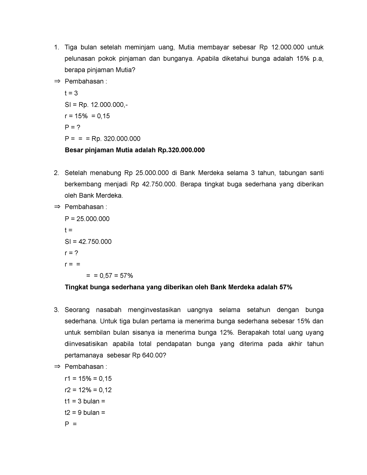 Matematika Bisnis Exercise - Tiga Bulan Setelah Meminjam Uang, Mutia ...