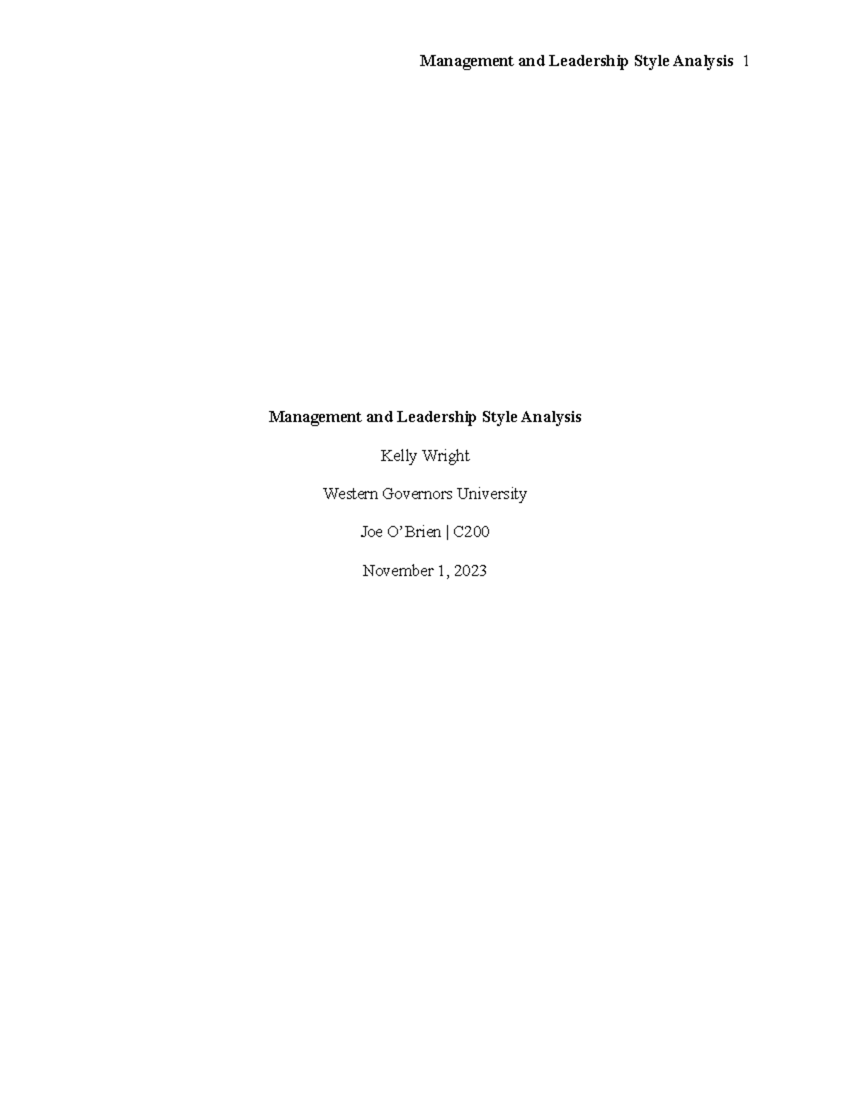 C200 Management and Leadership Analysis Management and Leadership