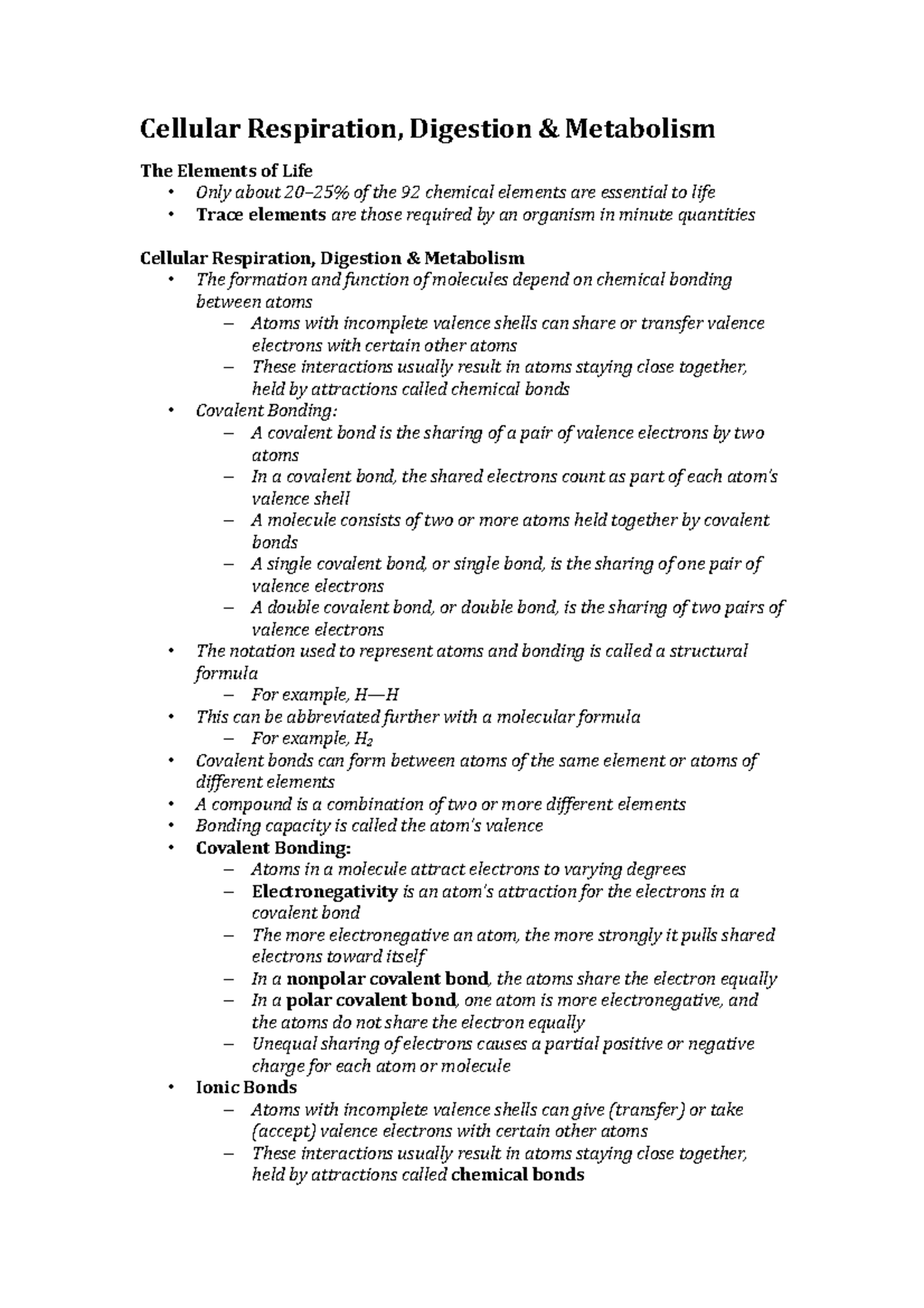 APES1001 Lecture Notes Block 3 summary - Cellular Respiration ...