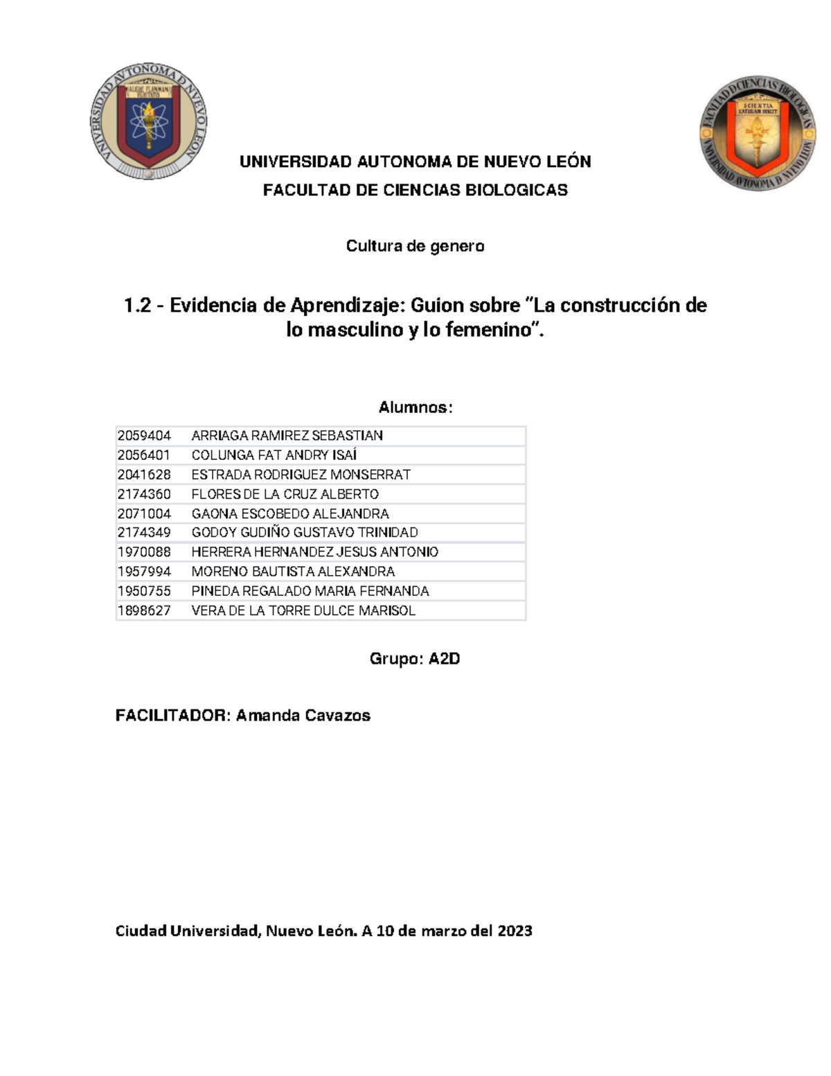Evi1 - Evidencia 1 - UNIVERSIDAD AUTONOMA DE NUEVO LEÓN FACULTAD DE ...