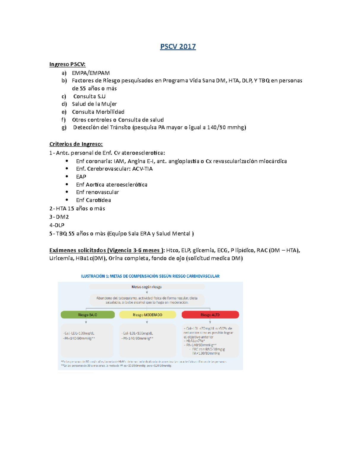 Resumen atencion primaria de salud - PSCV 2017 Ingreso PSCV: a) b ...