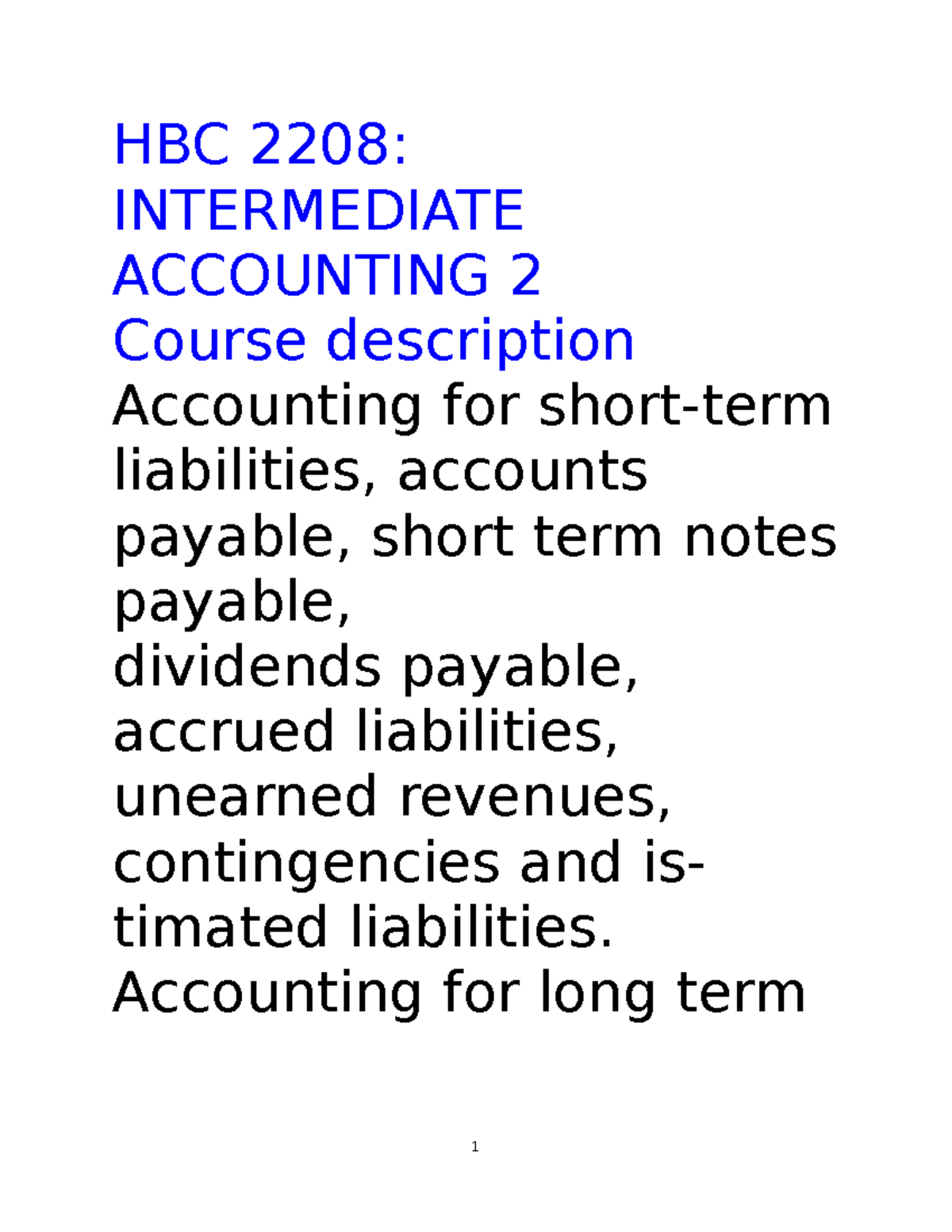 HBC 2208 Intermediate Accounting 2 Notes - HBC 2208: INTERMEDIATE ...