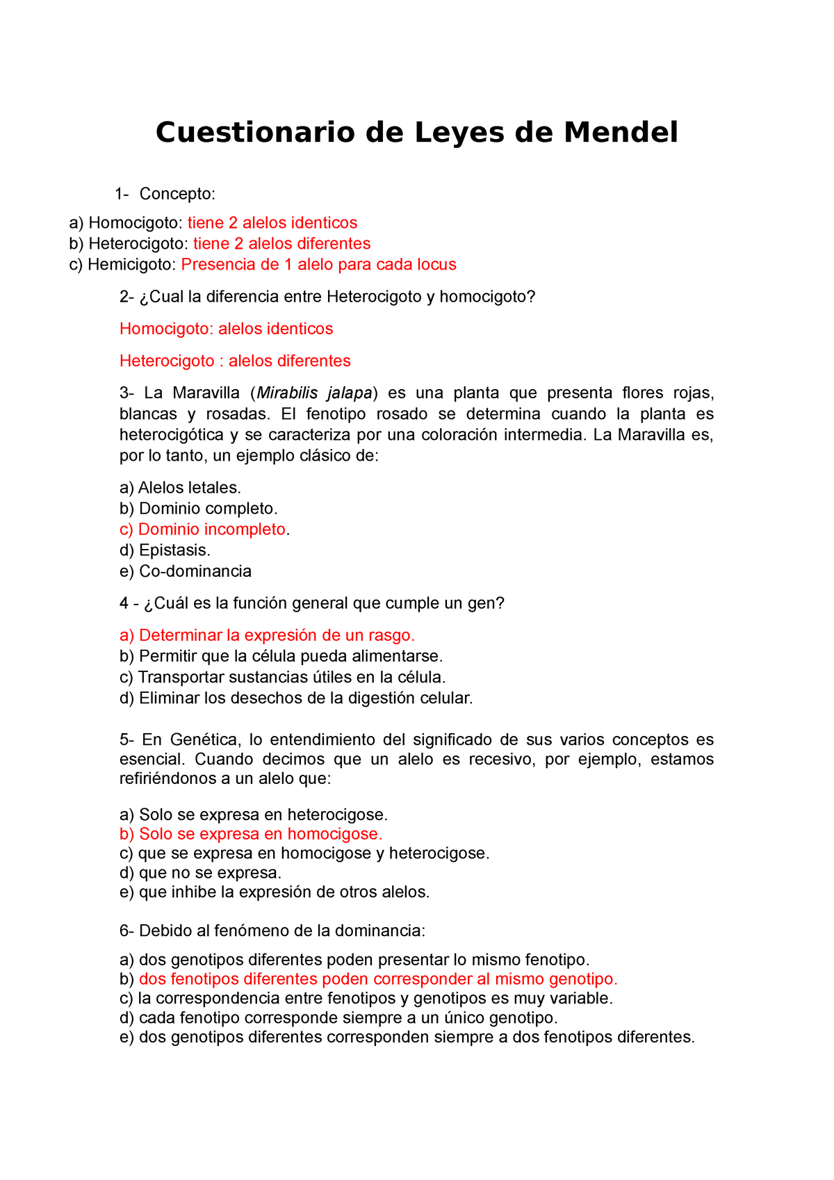 Cuestionario De Leyes De Mendel El Fenotipo Rosado Se Determina Cuando La Planta Es Studocu