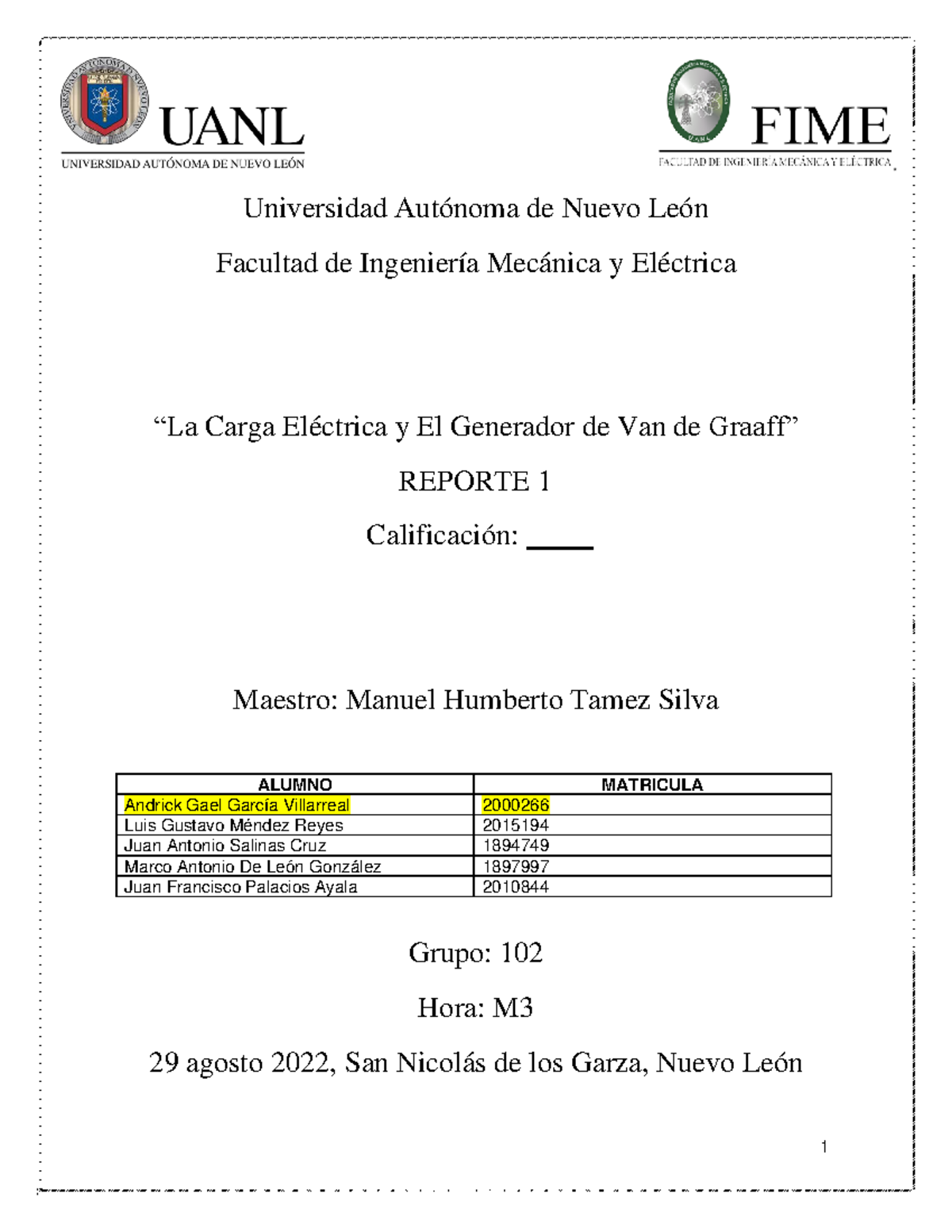Practica 1 Lab Fisica 3 - Universidad Autónoma de Nuevo León Facultad ...