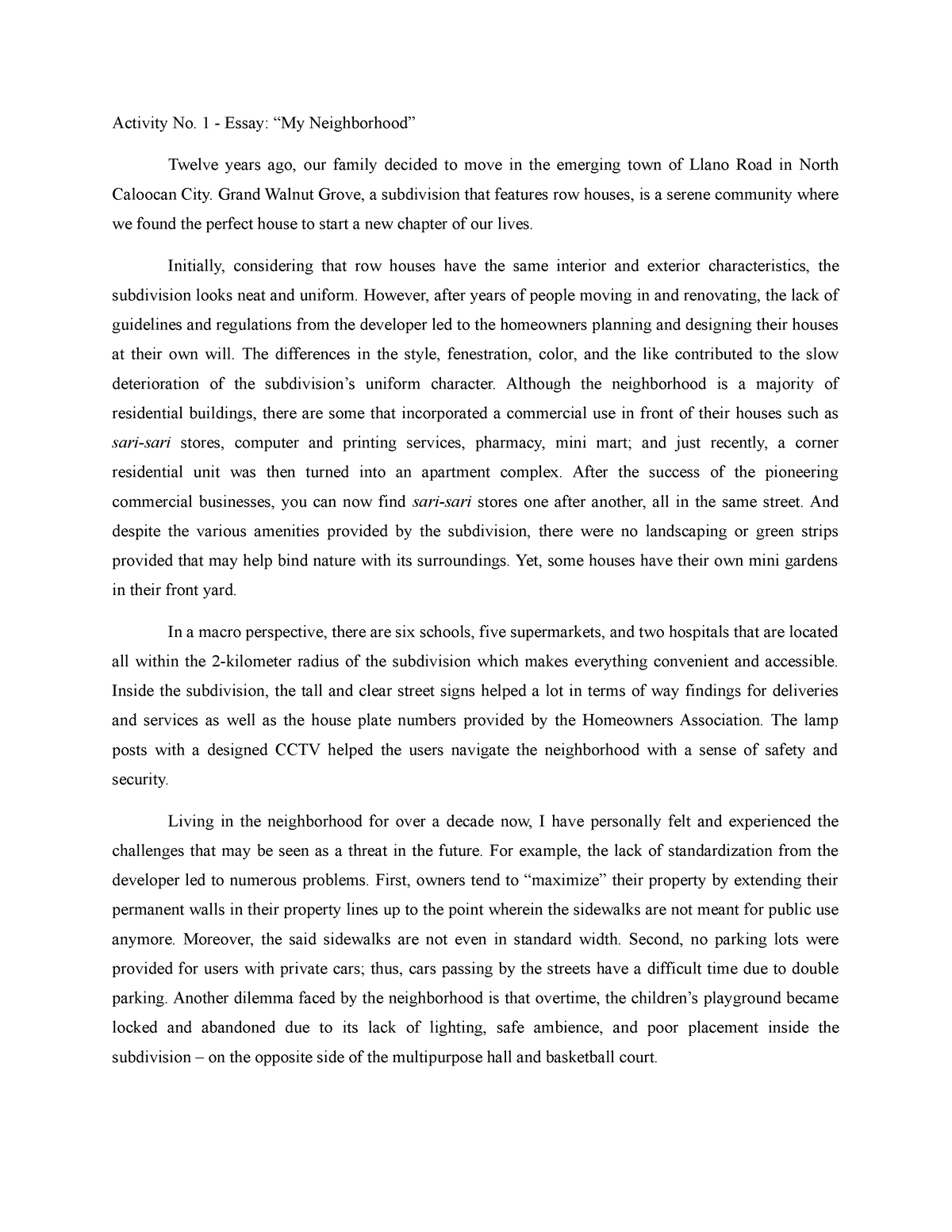 descriptive essay about neighborhood