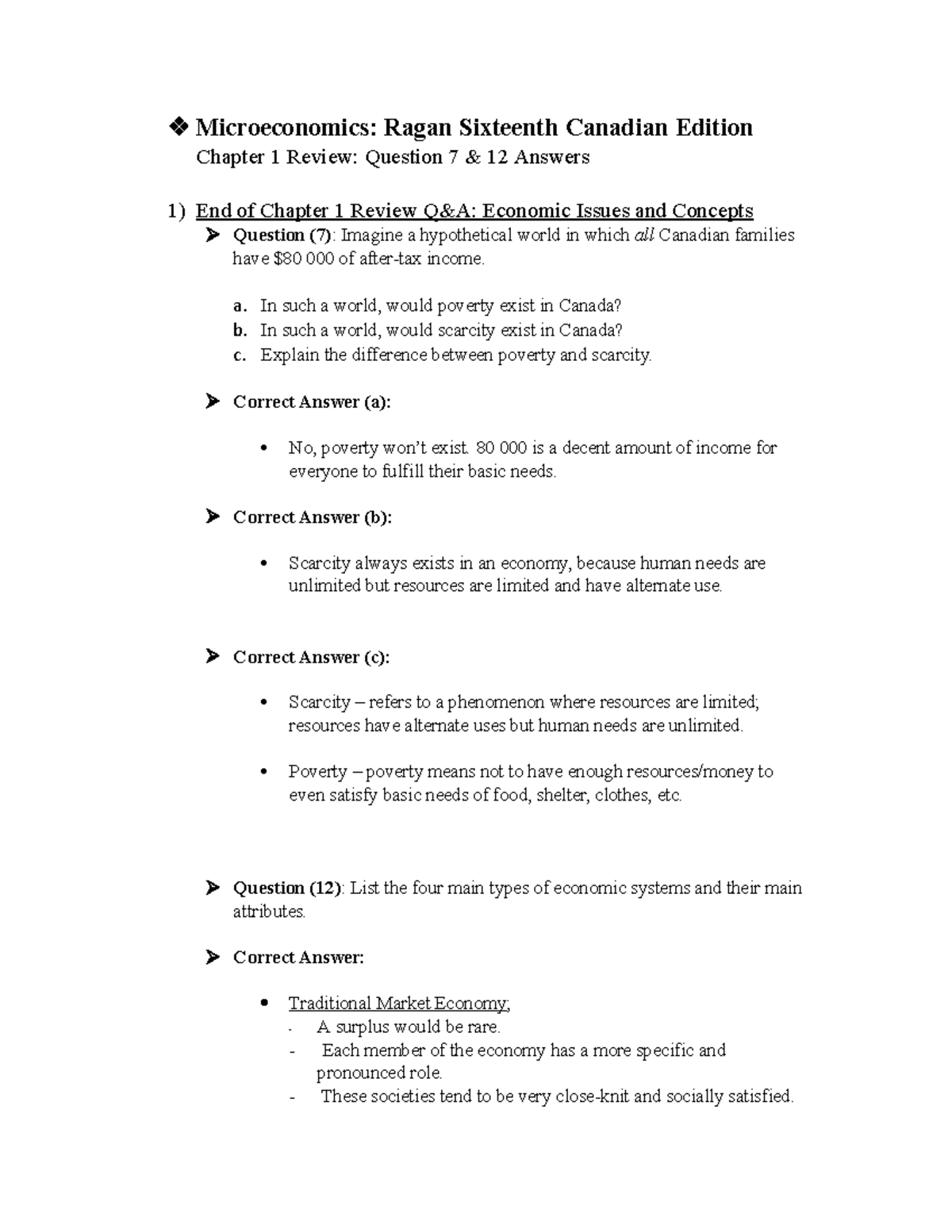 Microeconomics End of Chapter 1 Review Answers - Microeconomics: Ragan ...