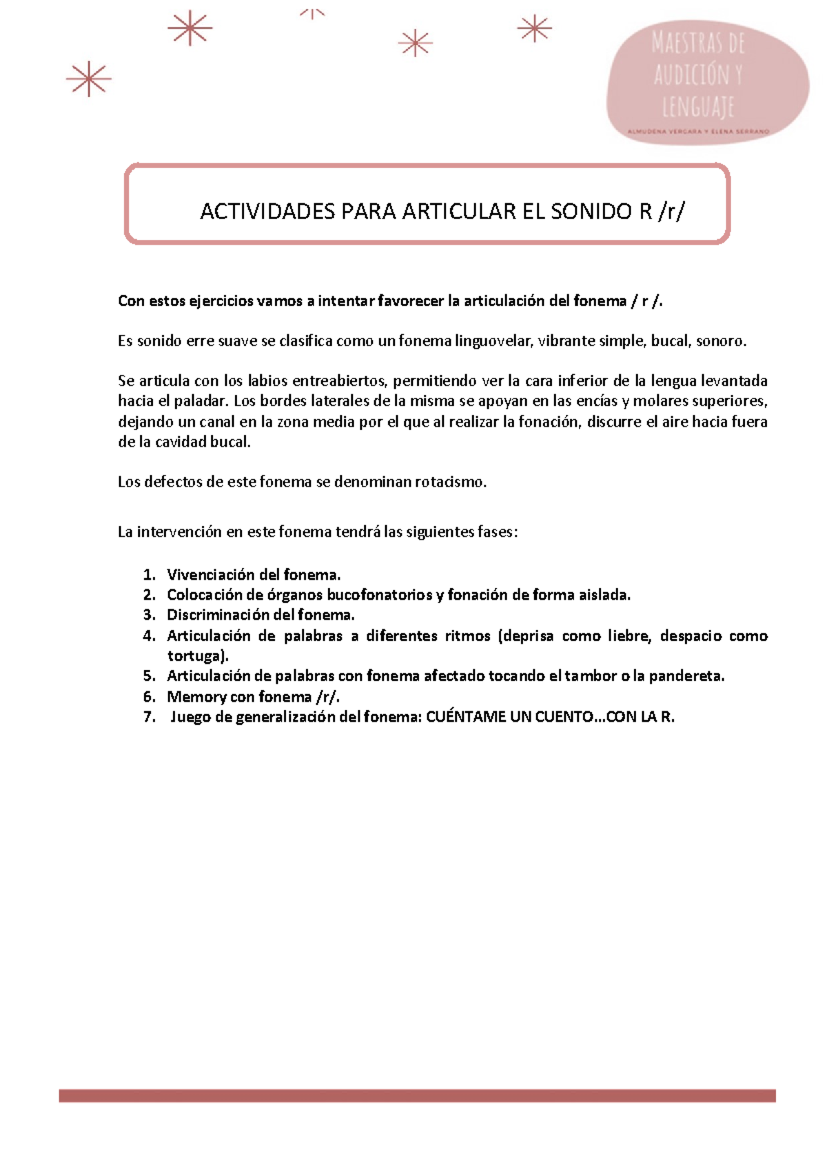 Fonema R Actividades para articulacion - ACTIVIDADES PARA ARTICULAR EL ...