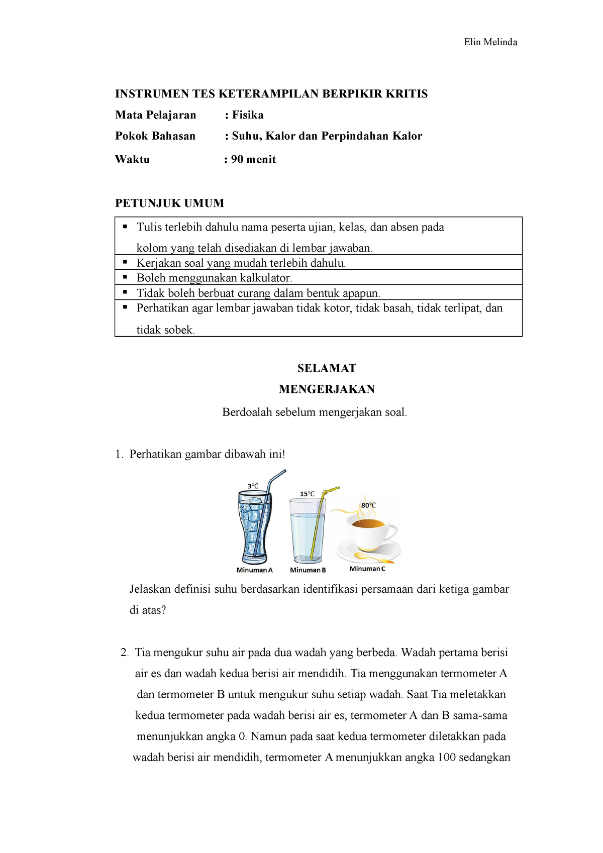 Instrumen TES Keterampilan Berpikir Kritis - INSTRUMEN TES KETERAMPILAN ...