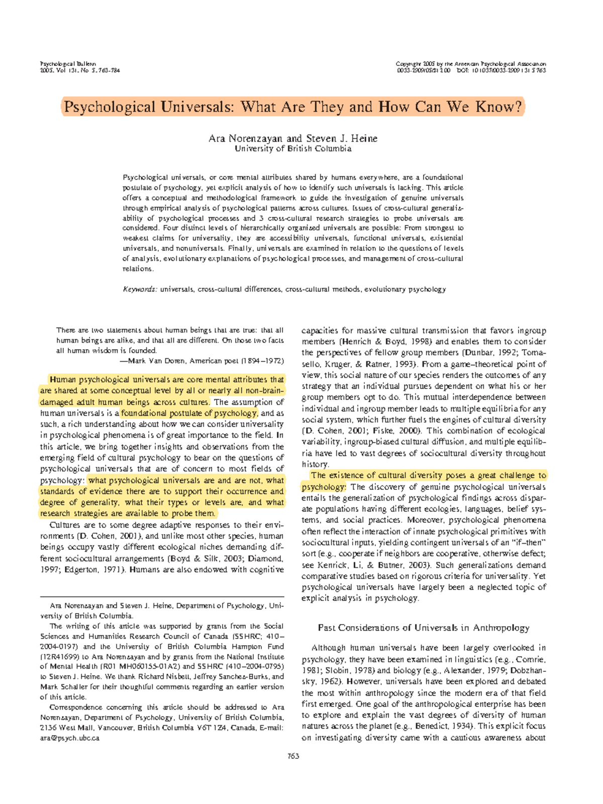 1. Psychological Universals What Are They and How Can We Know Heine