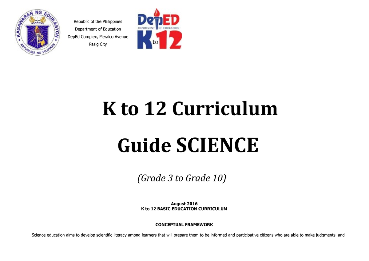 Curriculum Guide in Science - Republic of the Philippines Department of ...