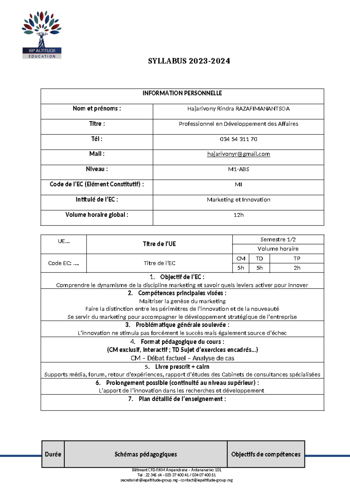 M1-ABS Syllabus Marketing et Innovation - IEP Altitude Group Education ...