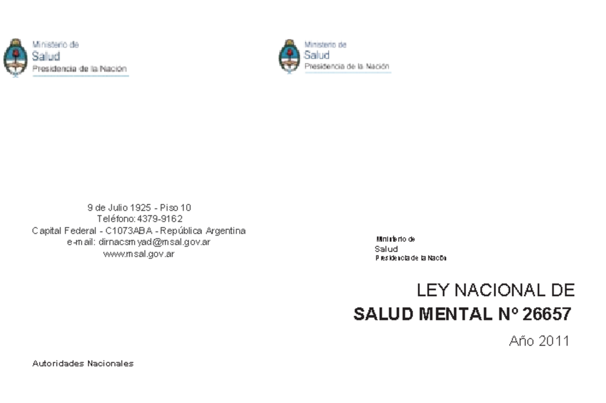 Ley Nacional N 26657 - Ministerio de Salud Presidencia de la Nación 9 ...