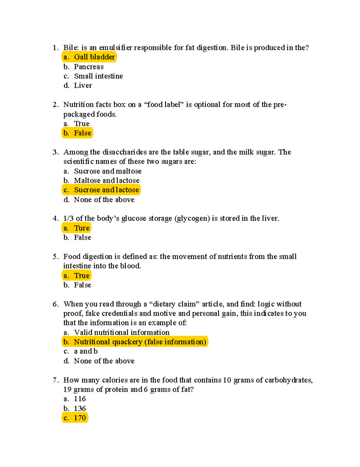 Mid, questions and answers 1. Bile is an emulsifier responsible for