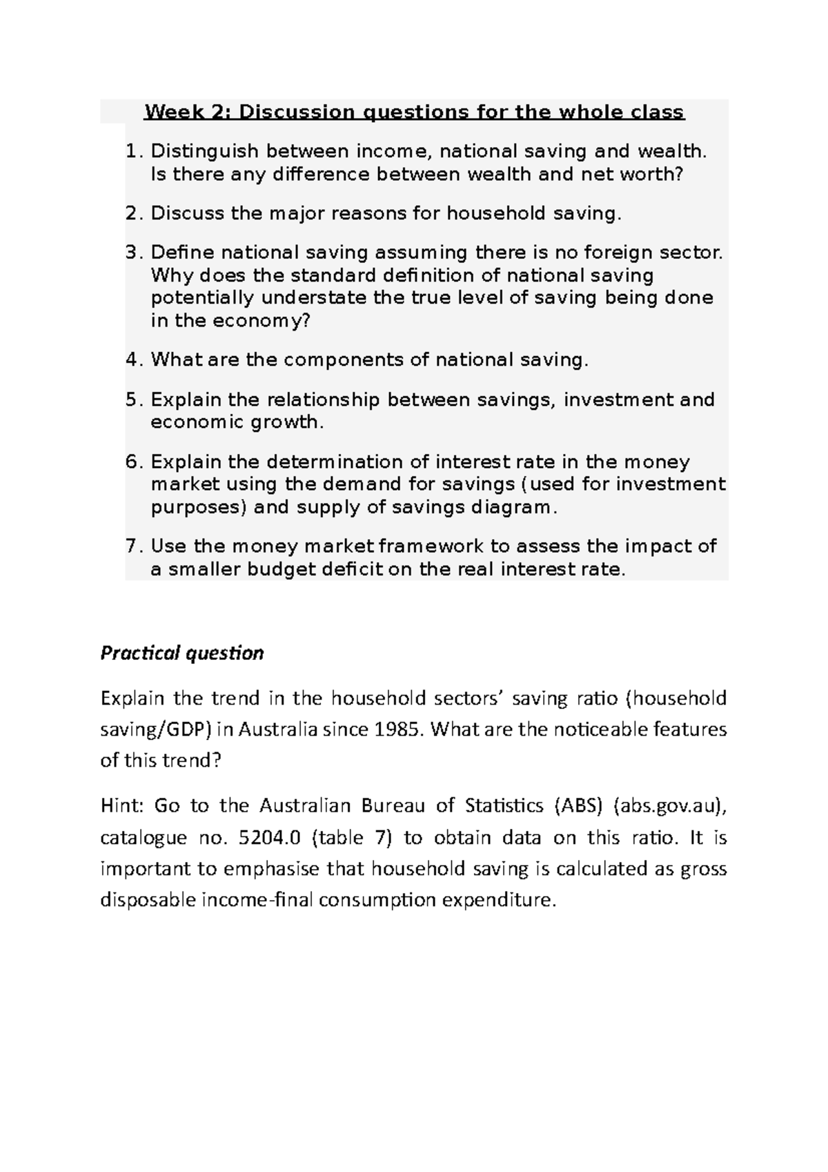 Workshop Questions Week 2 - Week 2: Discussion questions for the whole ...