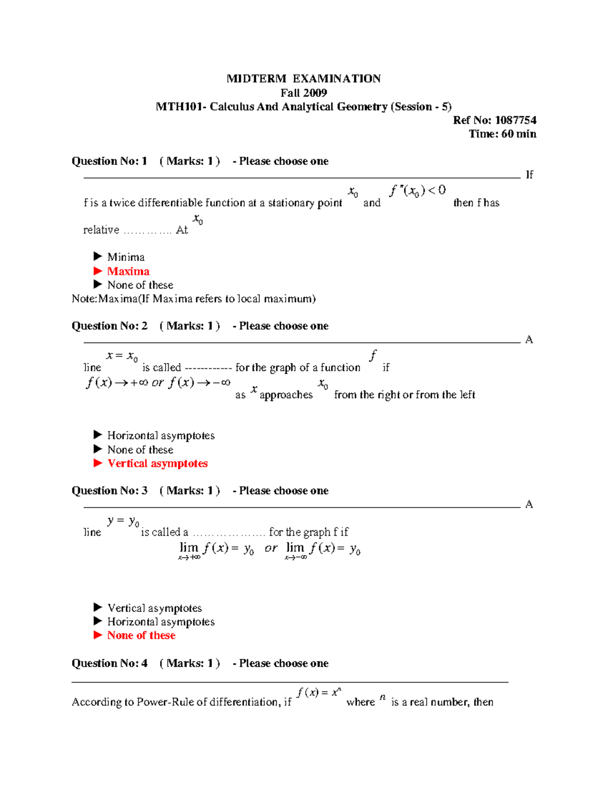 MTH101 Mid Term Past Paper BY Asfand YARR - MIDTERM EXAMINATION Fall ...