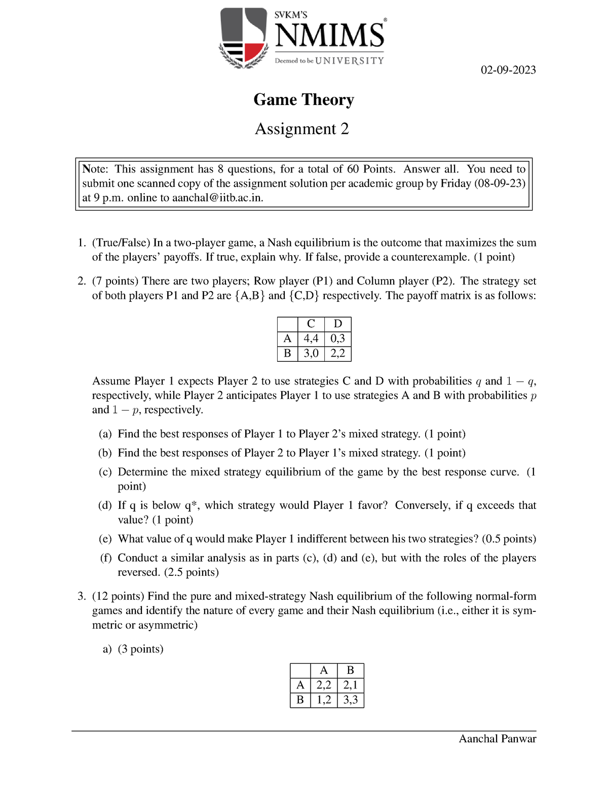 assignment game theory