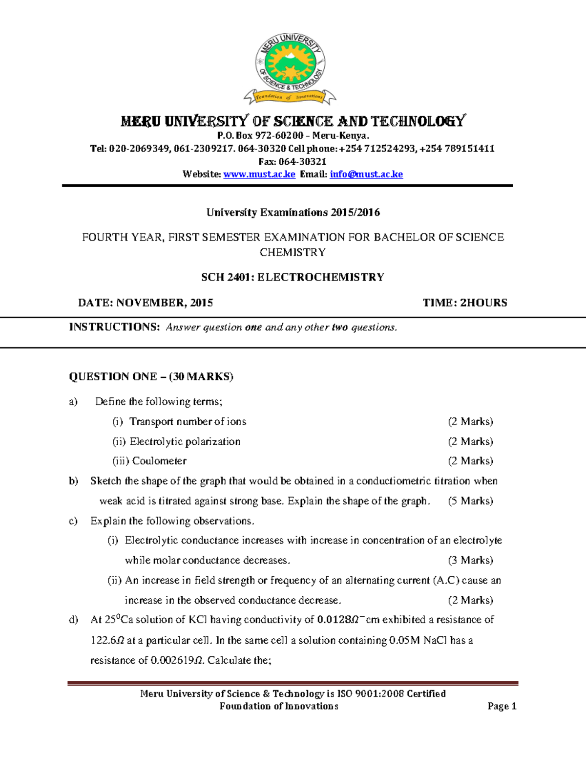 SCH-2401-Electrochemistry - Meru University of Science & Technology is ...