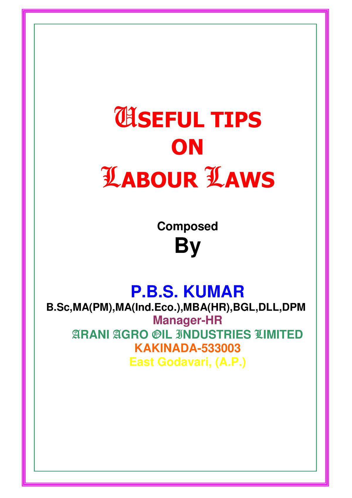 Labour LAW - REF 3 - Composed By P.B. KUMAR - Studocu