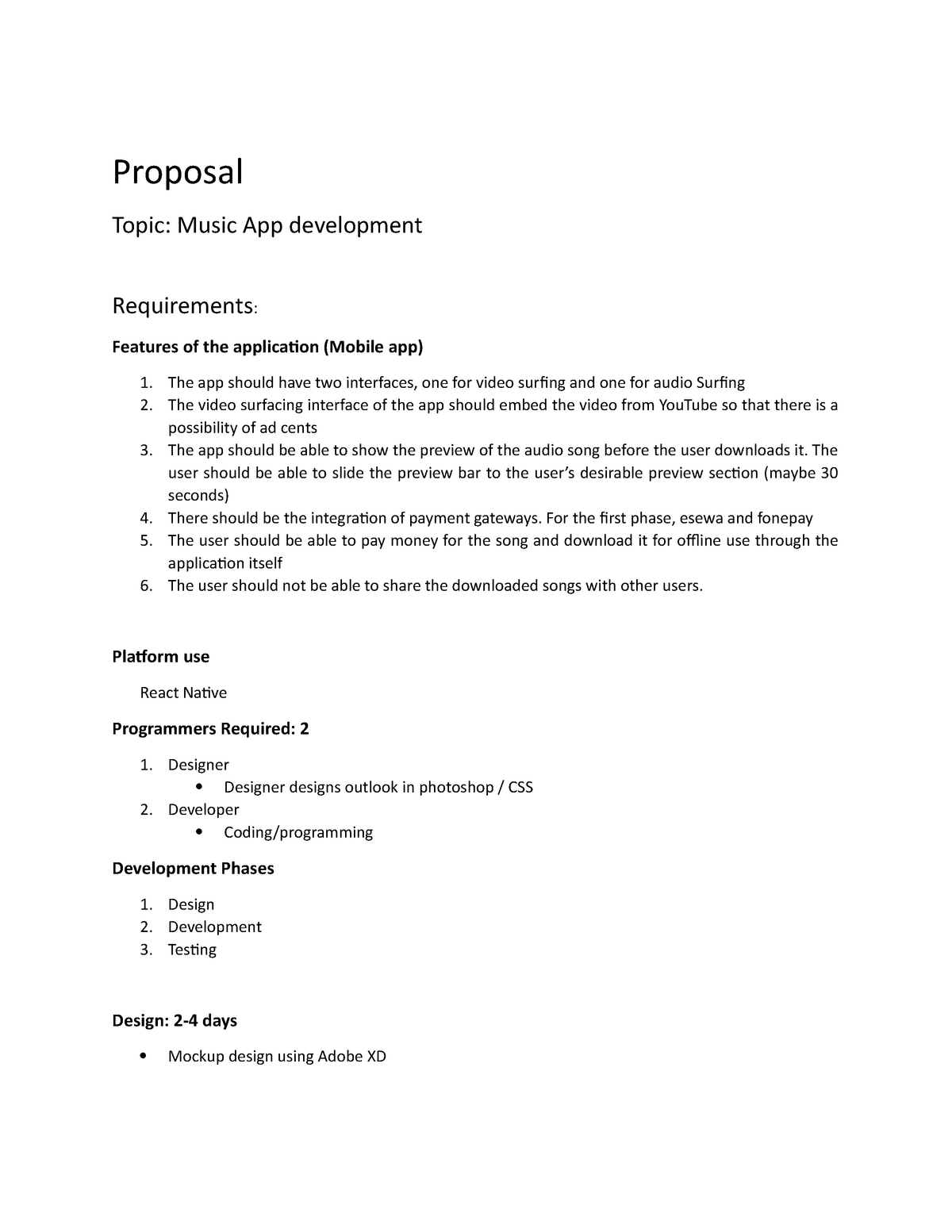 Proposal-mobile - Wbs - Proposal Topic: Music App development ...