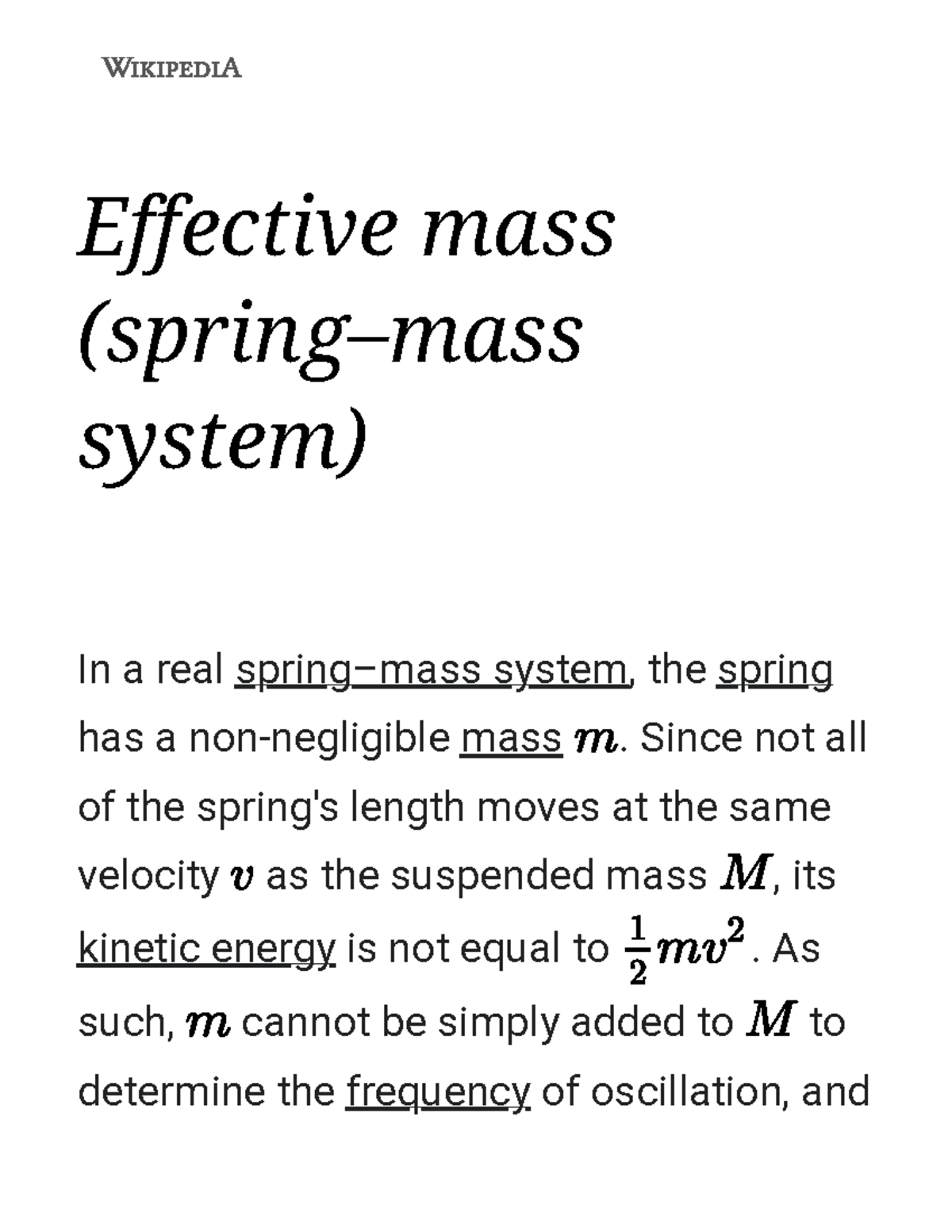 Effective mass (springmass system) Wikipedia Effective mass