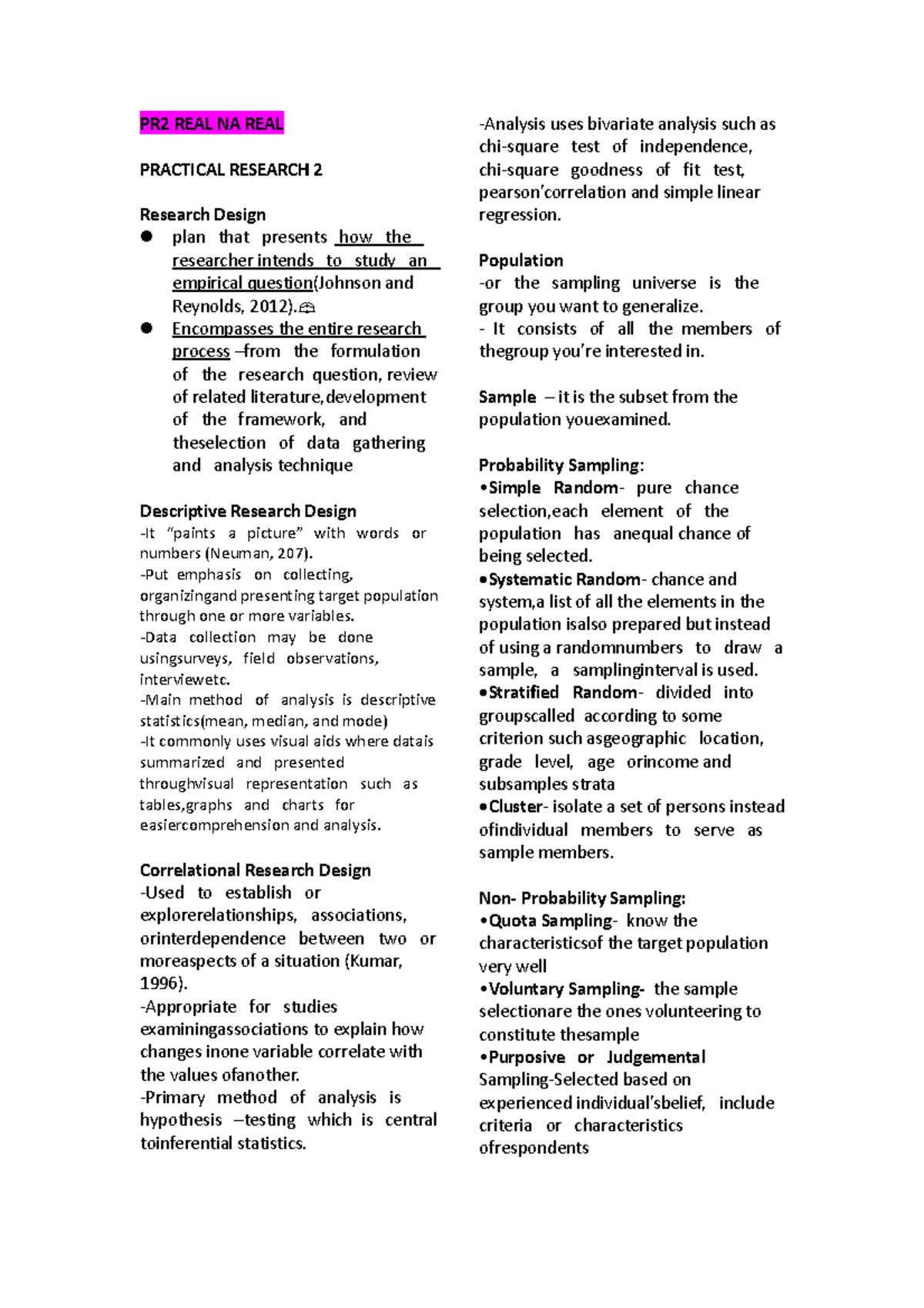 Pr2 Notes - This Will Help You! - PR2 REAL NA REAL PRACTICAL RESEARCH 2 ...