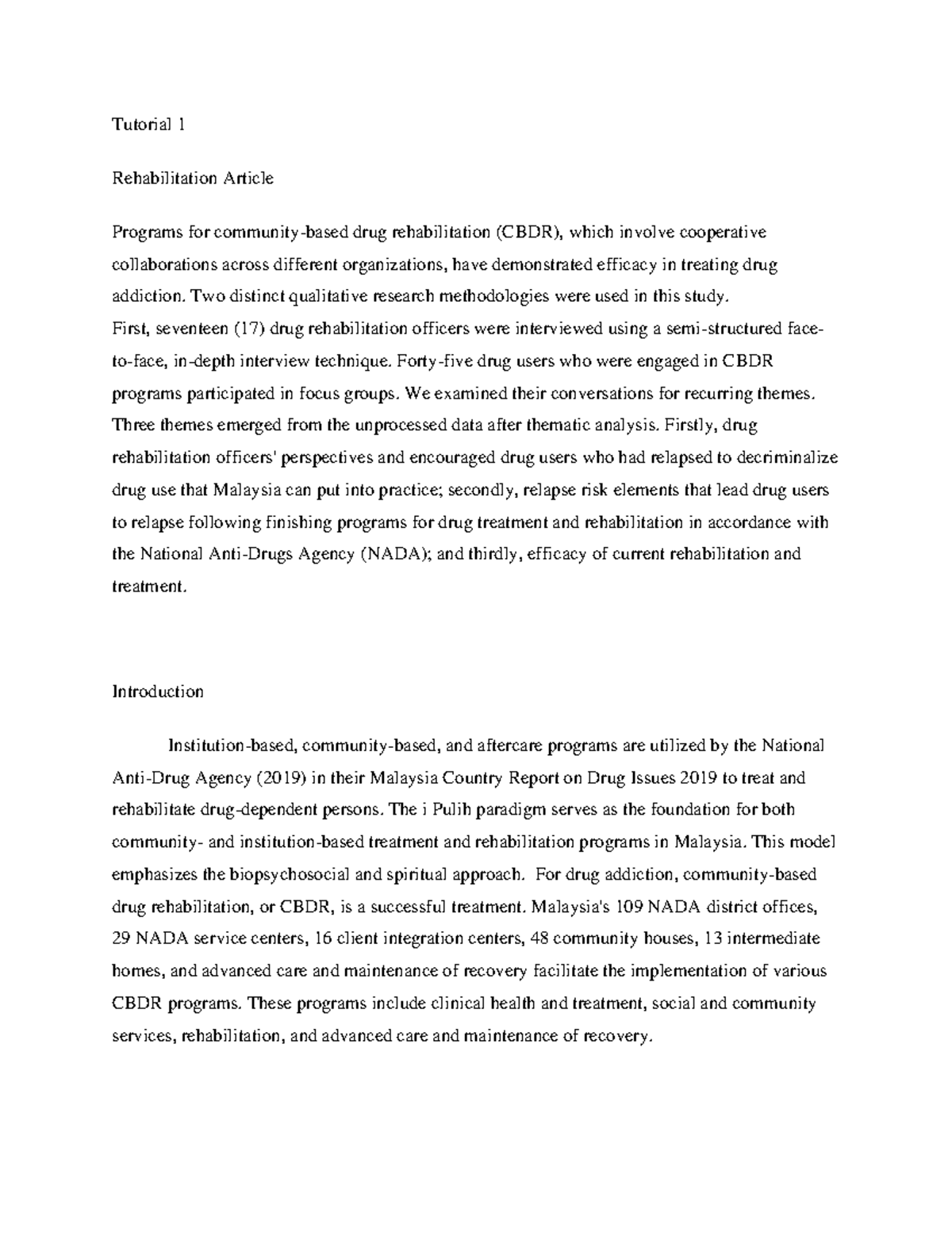 CDBR - CBDR - Tutorial 1 Rehabilitation Article Programs for community ...