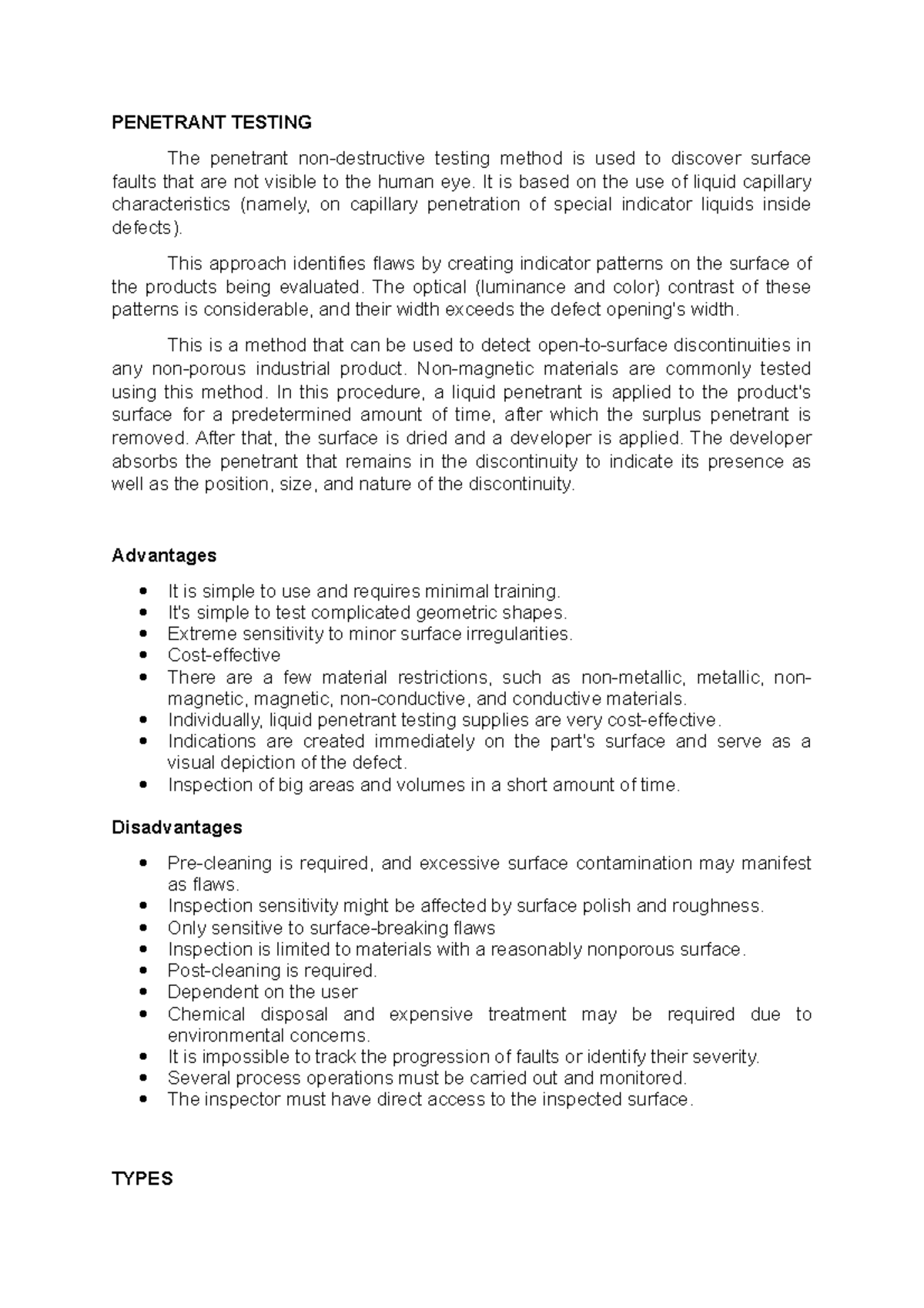 Penetrant- Testing - Study well - PENETRANT TESTING The penetrant non ...