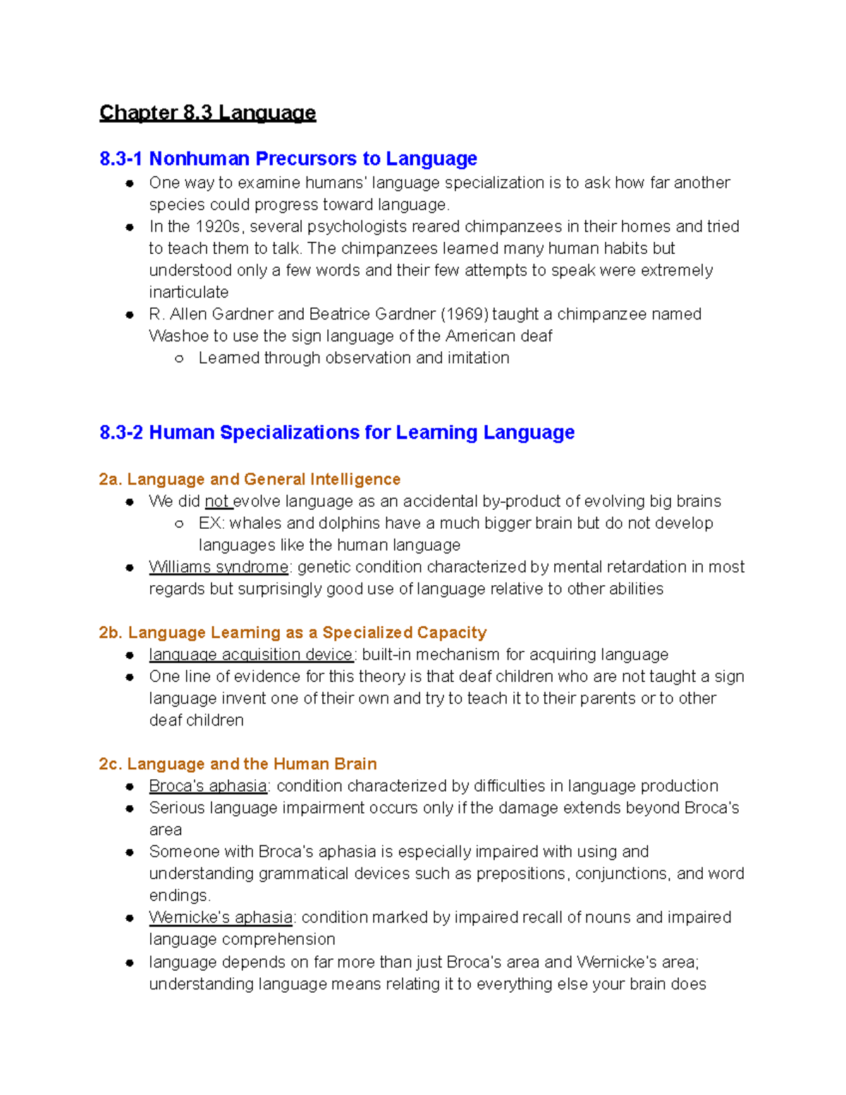 Psychology Module 8.3 Notes Chapter 8 Language 8 1 Nonhuman