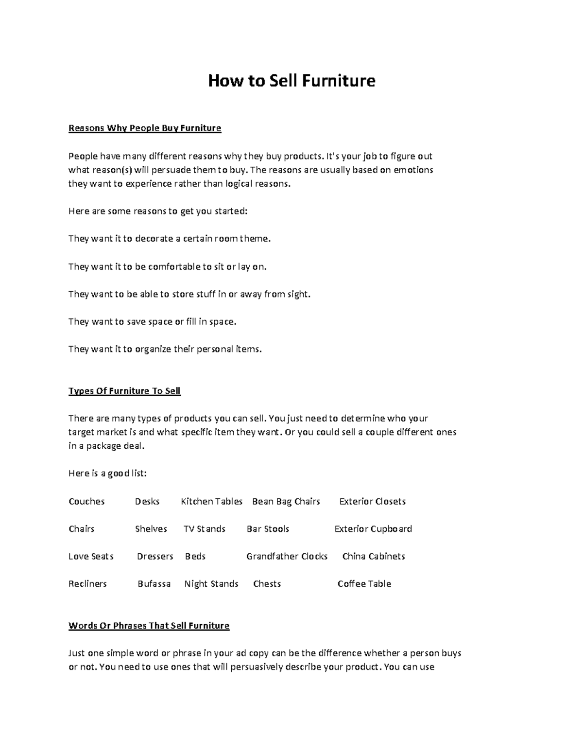 How to Sell Furniture How to Sell Furniture Reasons Why People Buy Furniture People have many