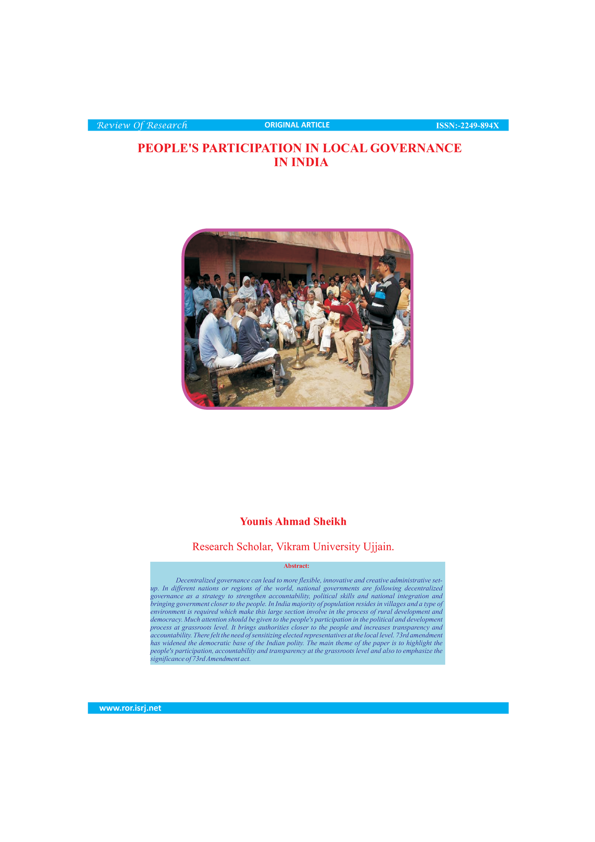 Peoples Participation IN Local Governance IN INDI - PEOPLE'S ...