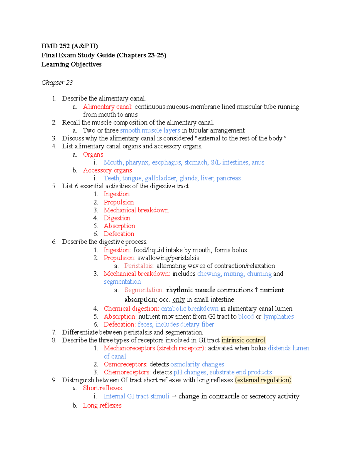 BMD 252 Final Exam Study Guide - BMD 252 (A&P II) Final Exam Study ...