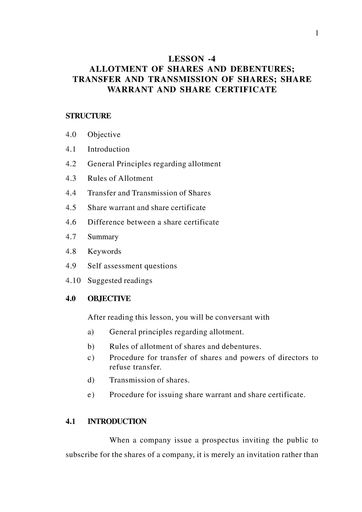 Lesson - 4 Allotment OF Shares AND Debentures; - LESSON - ALLOTMENT OF ...